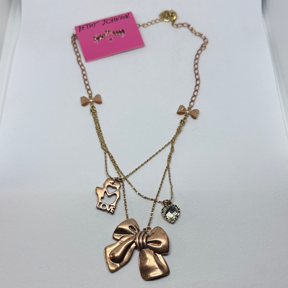 Betsey Johnson Gold Bow and Charm Necklace